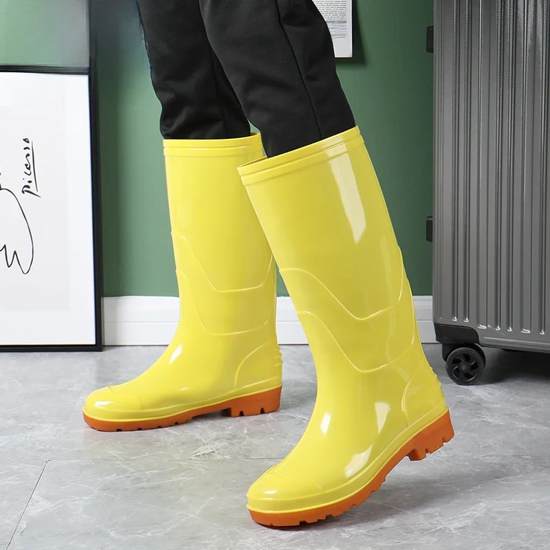 Bottes pluie camouflage traditionnel haute tube pêche - Chaussures caoutchouc jaunes cuisine anti-dérapantes