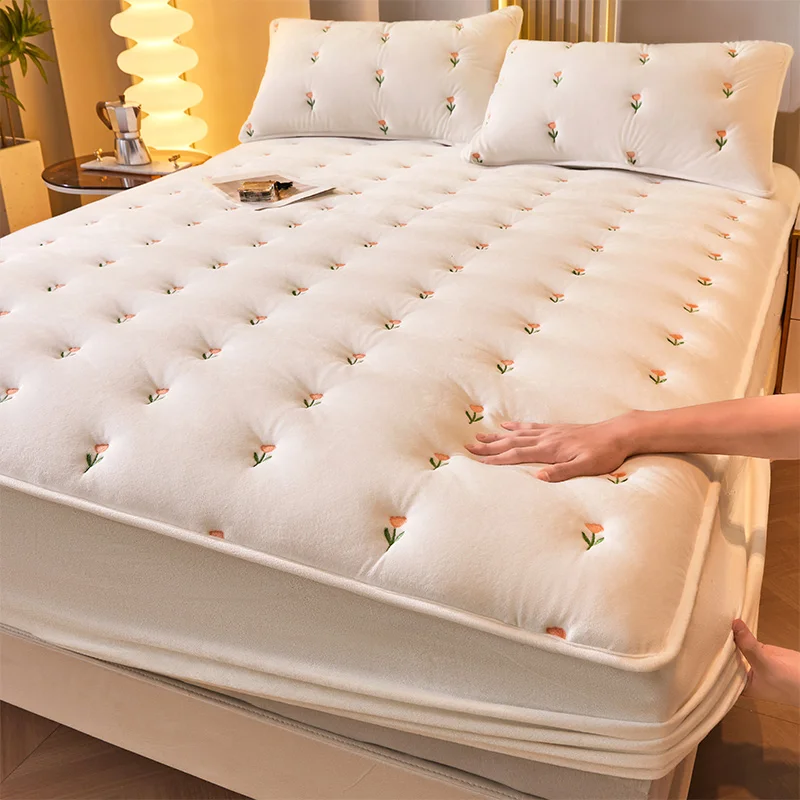 

Solid Color Velvet Fitted Sheet Elastic Bedspread Mattress Cover Soft Touch Bed Linen Protector Winter Warm Flannel Fitted Sheet