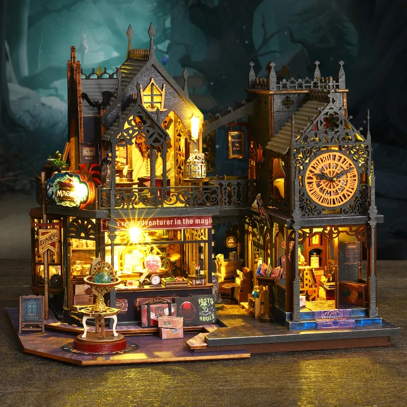 DIY Wooden Miniature Model Kit Flower Magic City Casa 3D Puzzle Dollhouse With Furniture Lights Home Decor for Friends Gifts 4