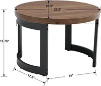 Round Wood Coffee Table 23.5" Farmhouse Rustic Small Circle Living Room Coffee Table, End Table Sofa Side Table, Brown Walnut 2