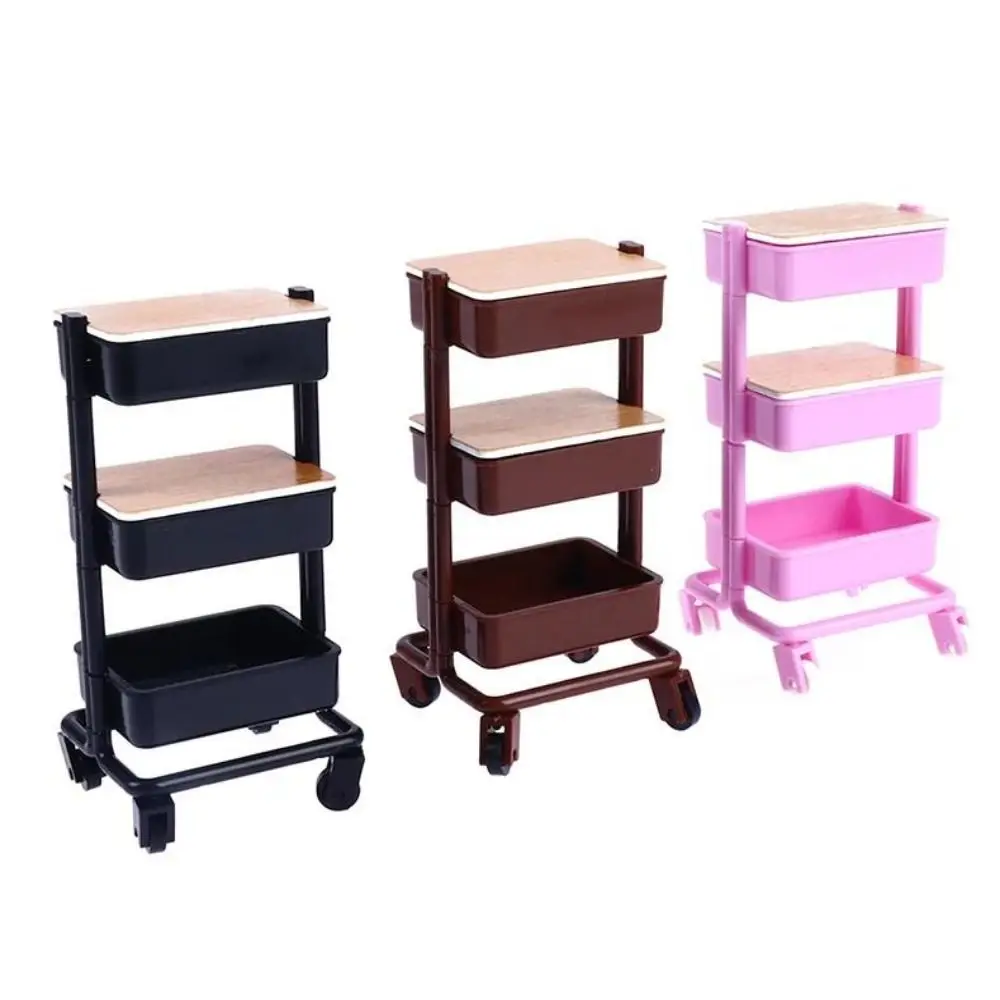 6 Styles 1:12 Dollhouse Trolley With Wheel Plastic Dining Cart House Decor Gift Storage Shelf Model