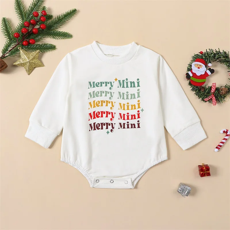 

Toddler Baby Boys Girls Christmas Oversized Sweatshirt Romper Merry Mini Letters Print Bodysuit