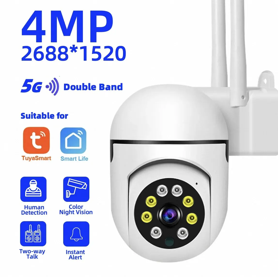 5G Tuya 3Mp/4Mp Wifi Smart Ip Camera Ai Human Detect Color Night Vision Telecamera Di Sorveglianza Smart Life Baby Monitor Smart Home