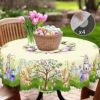 1 Easter Round Tablecloth, 5 Sizes Available, Tulip Easter Bunny Egg Garden Printed Square Tablecloth, Edge Embossing Process, Spring Garden Tablecloth Decoration, Tablecloth for Daily Home Kitchen, Terrace Use, Easter Decoration 3