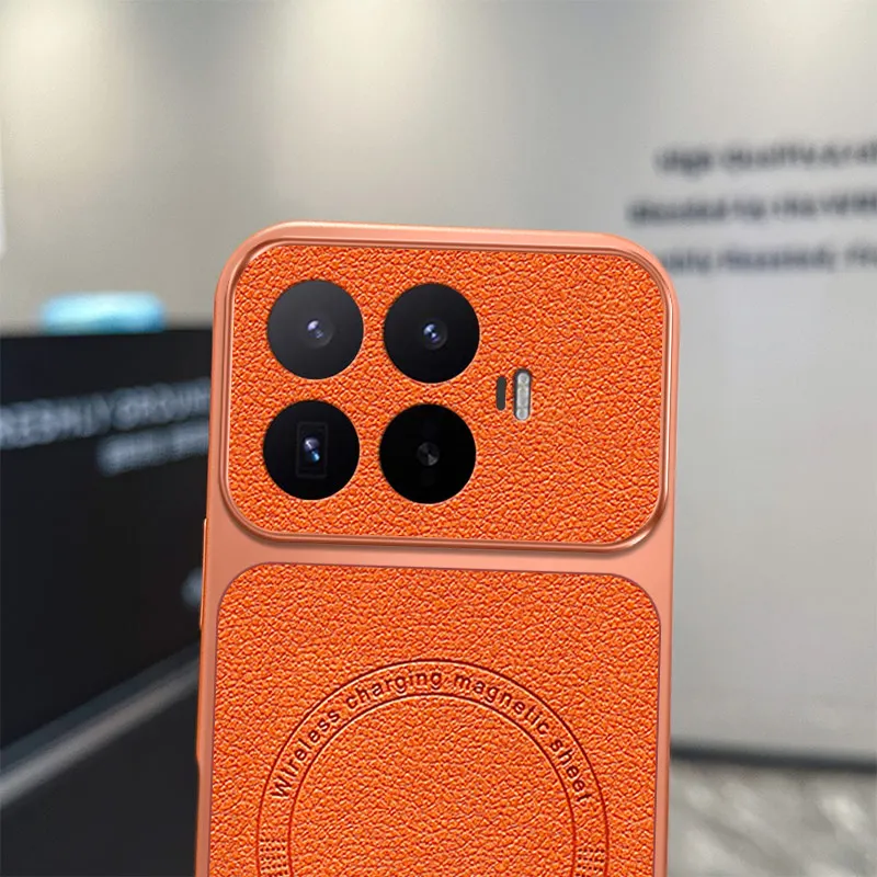 Luxury Leather Texture Magnetic Wireless Charging Shockproof Bumper Case