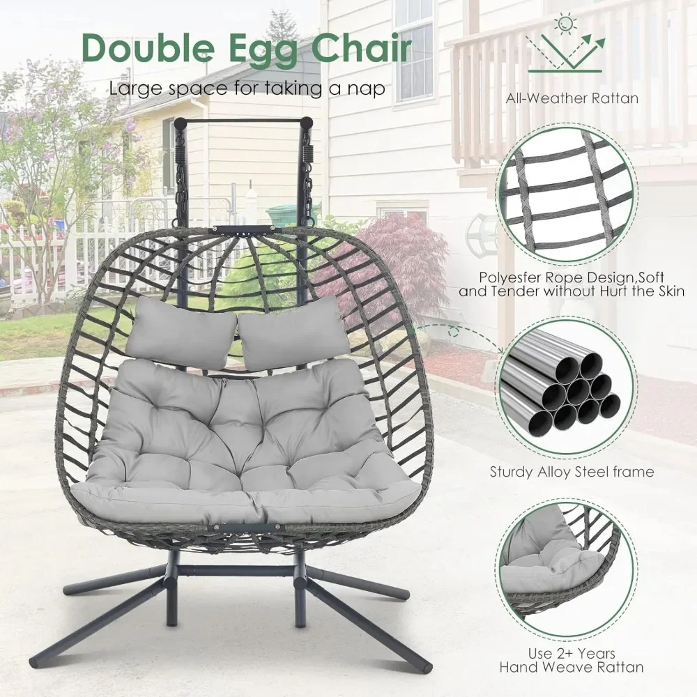 Hammocks, 2 Person Hanging Egg Chair with Stand for Outdoor, Hand Made Rattan Wicker Double, Hammocks 4