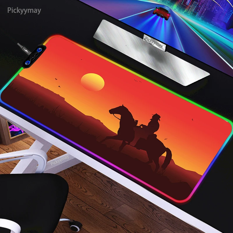 

RGB Red Dead Redemption Mouse Pad PC Gamer Computer Keyboard Mouse Mat Large Keyobard Gaming Accessories Mousepad With Backlight