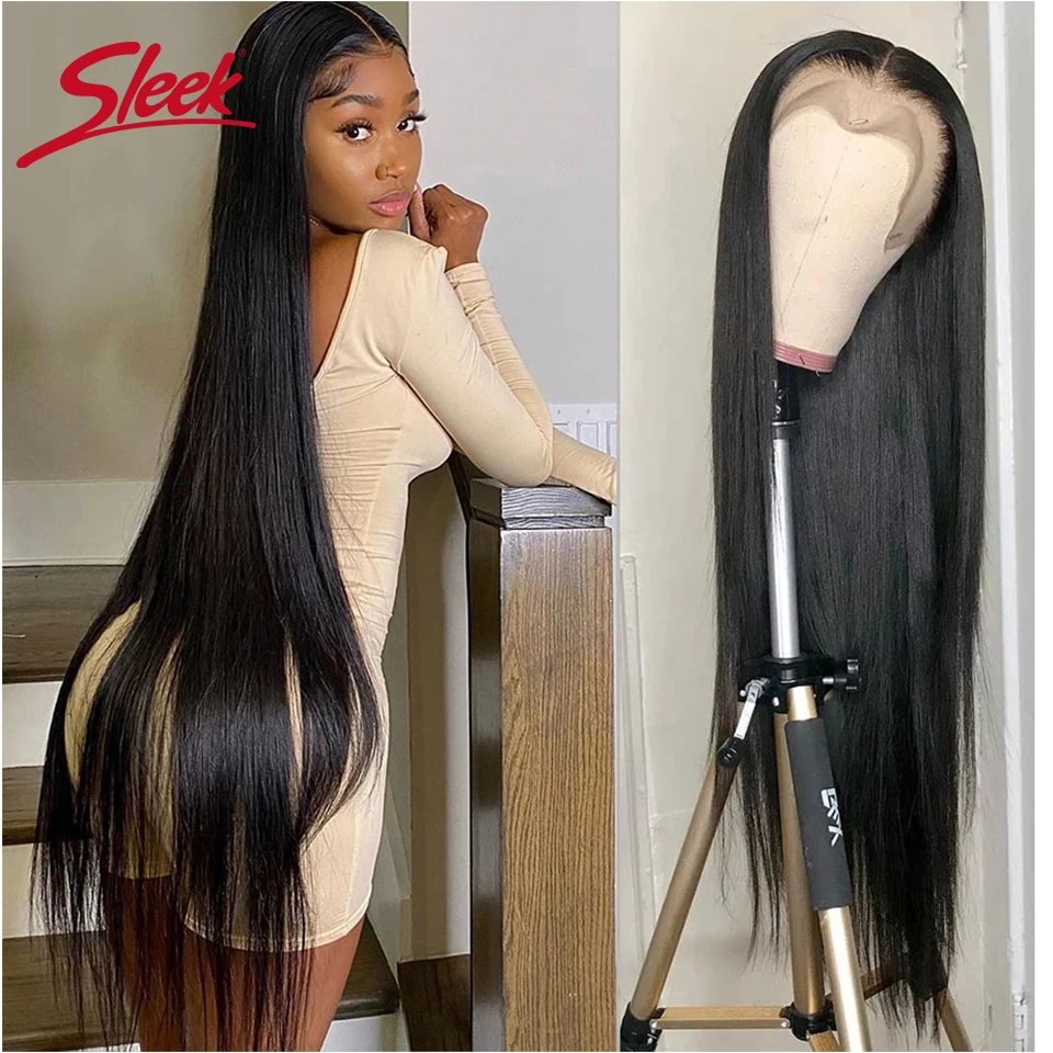 

Sleek Straight Hair Wigs Brazilian T Lace Front Part Wigs Natural Remy Straight Human Hair Wigs Pre Plucked With Baby Hair Line