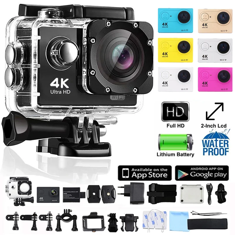 4k Action Camera 1080p/30fps Hd Wifi Sports Camera 170d 30m Underwater
