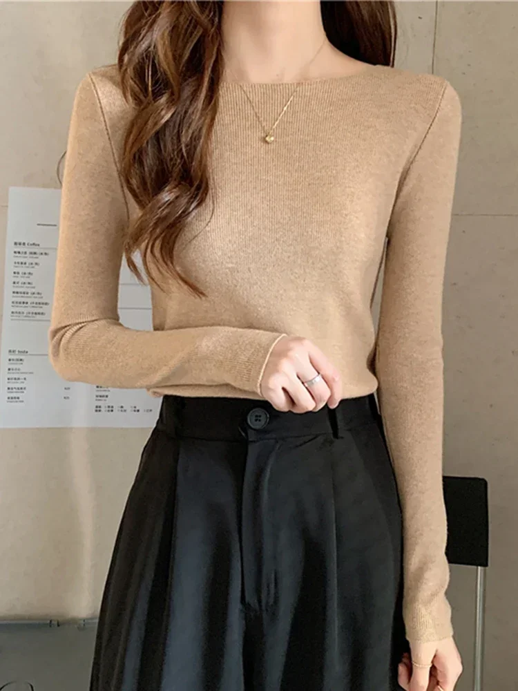 Fashion Ribbed Women Sweater Knitted Soft Pullovers Jumpers Basic Solid Soft Long Sleeve Sweaters For Women Autumn Winter Tops