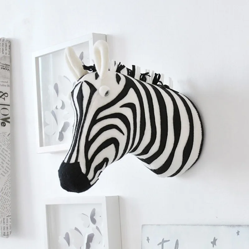 Baby Nursery 3D Animal Head Wall Mount Kawaii Stuffed Elephant/Giraffe/Zebra  Hanging Toys Kids Room   Sculptures 6