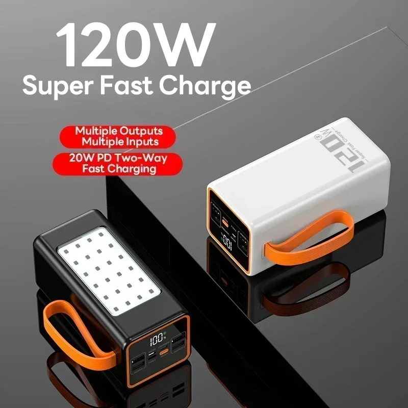 New 200000mAh Power Bank 120W Super Fast Charging for Iphone Xiaomi Laptop LED Light Powerbank Portable External Battery Charger 3