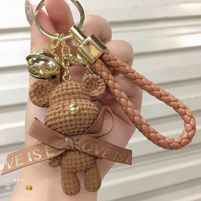 Cute Bear Key Chain Resin Bow Bell Rabbit Keychain Weaving Fashion Doll Bag  Pendant Holiday Car Key Ring For Girls Gift - Temu