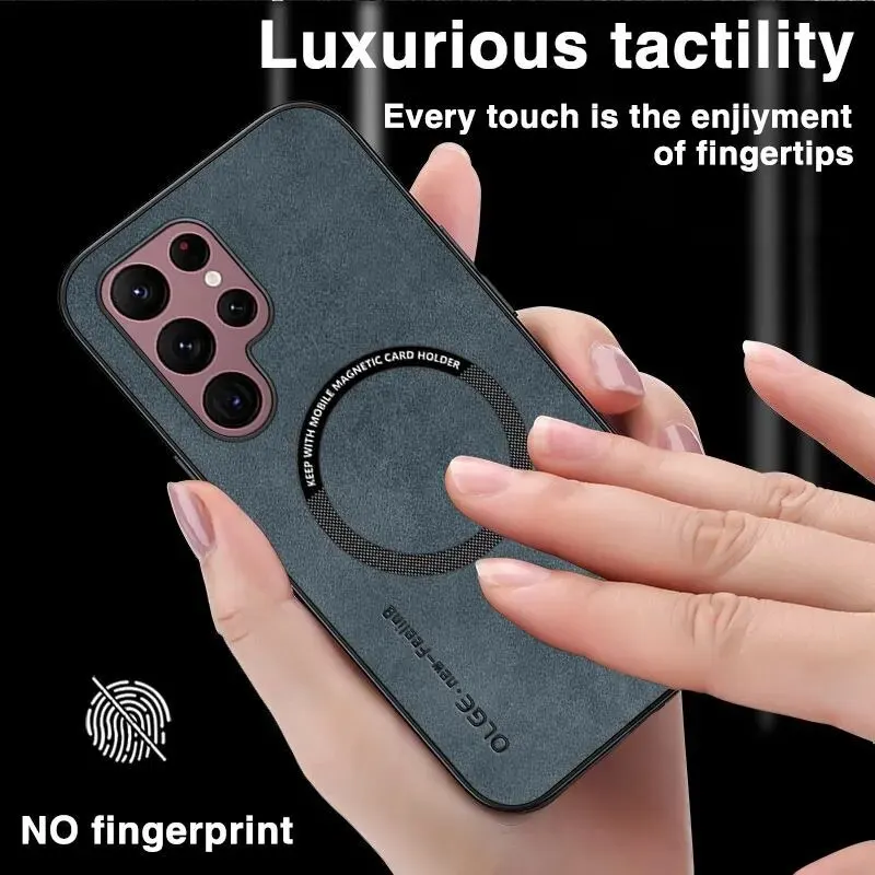 Premium Magnetic Leather Phone Case with Wireless Charging Compatibility