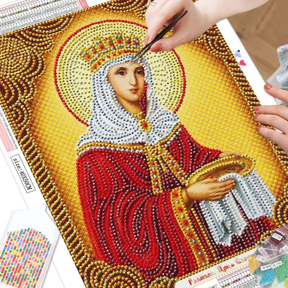 マリア様　　刺繍画 聖母マリア-肖像画,チリスティアン,モザイク,刺embroidery,完全な