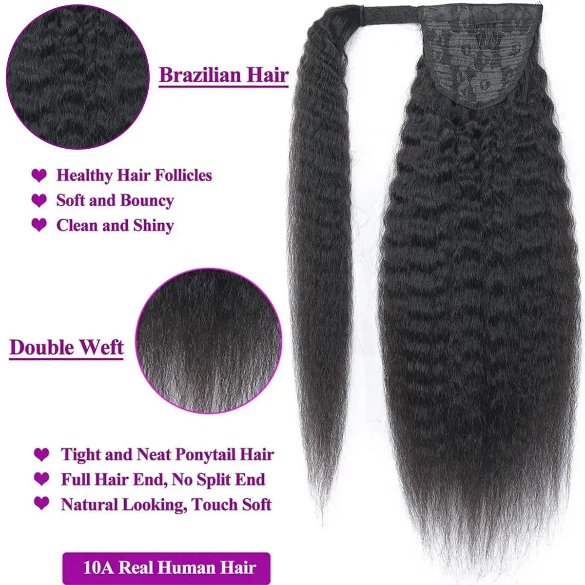 10-32인치 롱 클립 인 포니테일 헤어 익스텐션 킹키 스트레이트 드로스트링 포니테일 인모 익스텐션 레미 몽골리안