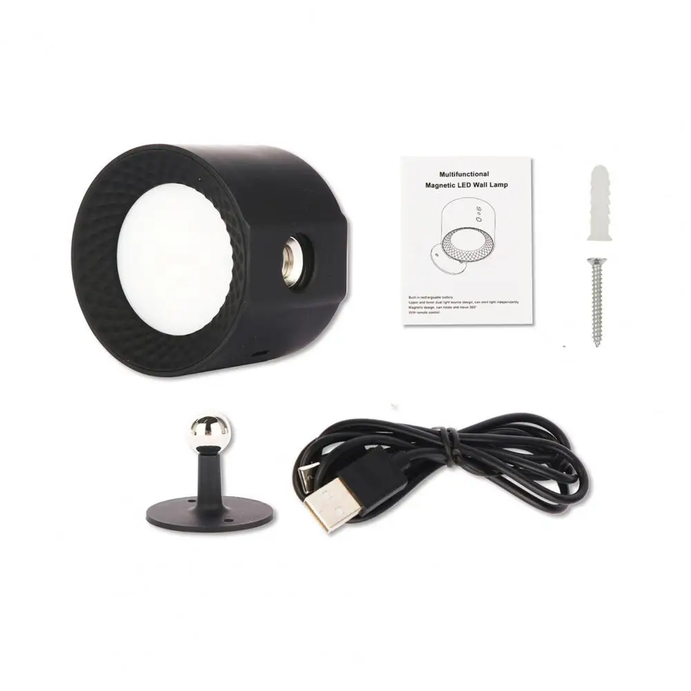 1 Set LED Magnetic Wall Lamp Intelligent 360 Degree Rotation USB Charging 3-Color Temperature Remote Control Long Battery Life L