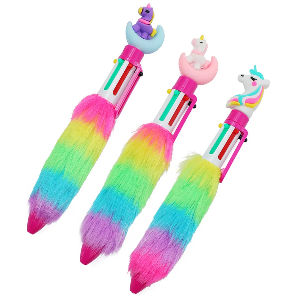 

3pcs Press Type Ballpoint Pens Decorative Plush Ballpoint Pens Unicorn Colorful Ballpoint Pens Gifts