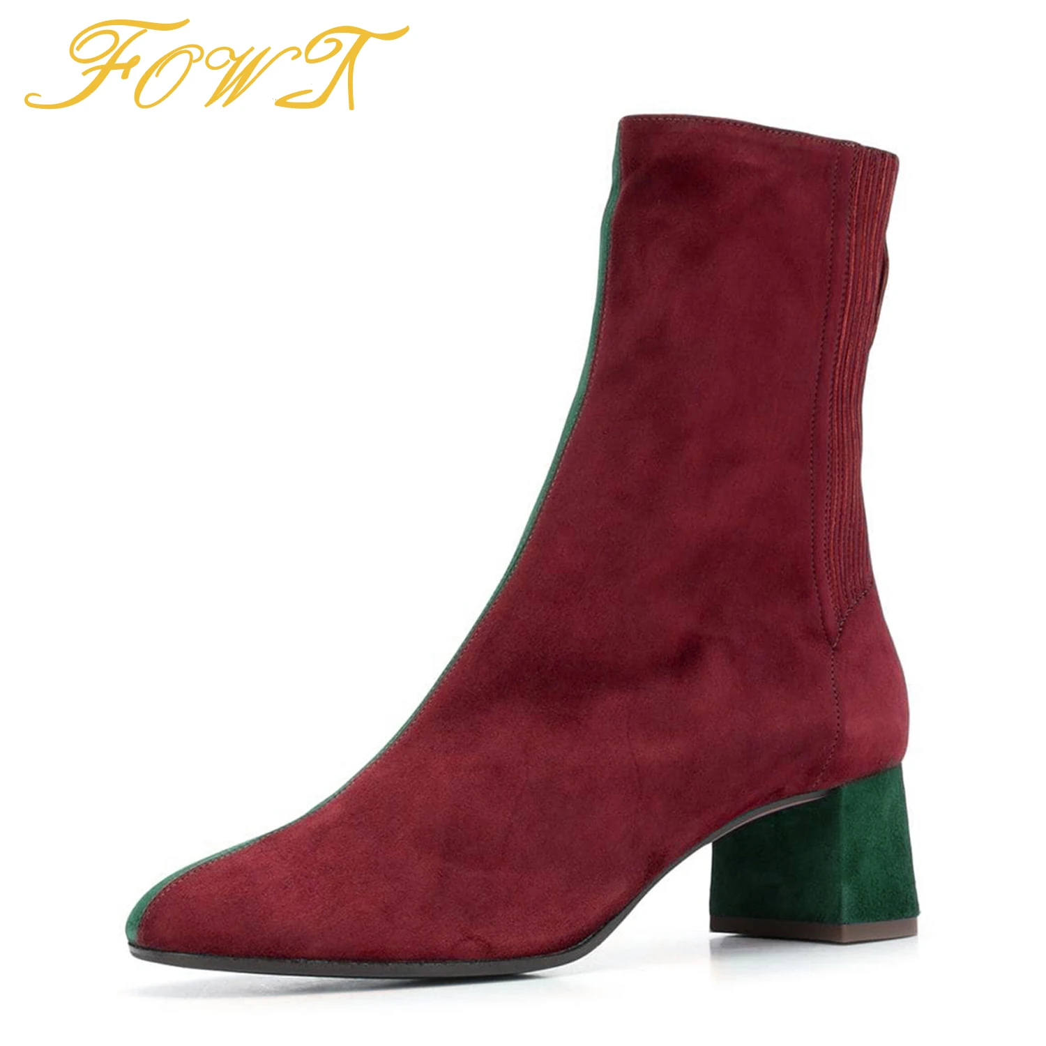 

Red Warm Women Ankle Boots Square Green Heels Round Toe Female Booties Zipper Office Winter Ladies Large Size 14 15 Shoes FOWT