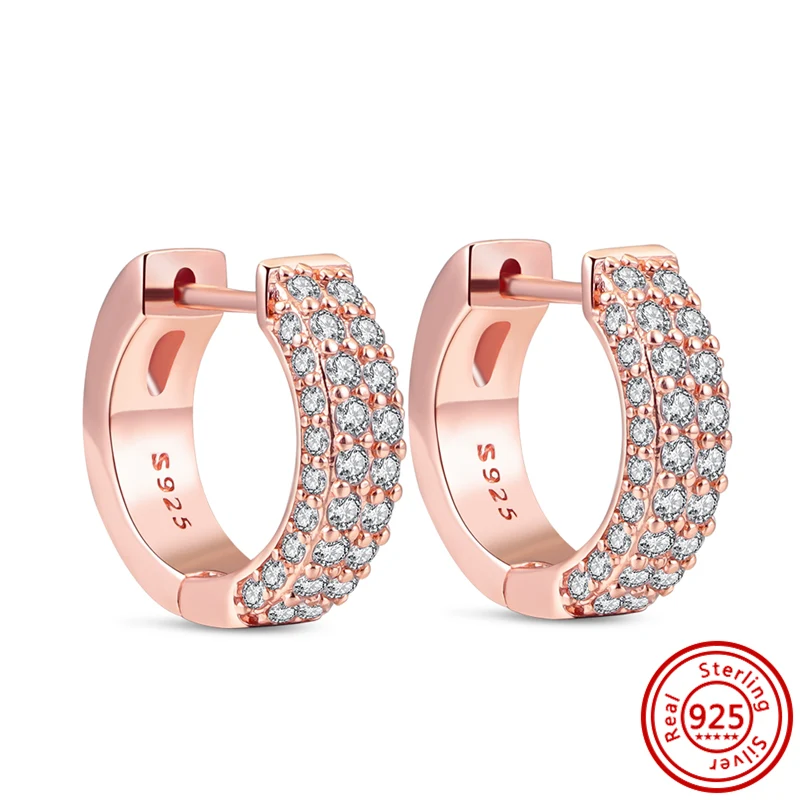 925 Sterling Silver Sparkling PAN Earrings Clear Zircon Pavé Heart Flower Crown Clover Rose Gold Love Earrings Fine Jewelry Gift