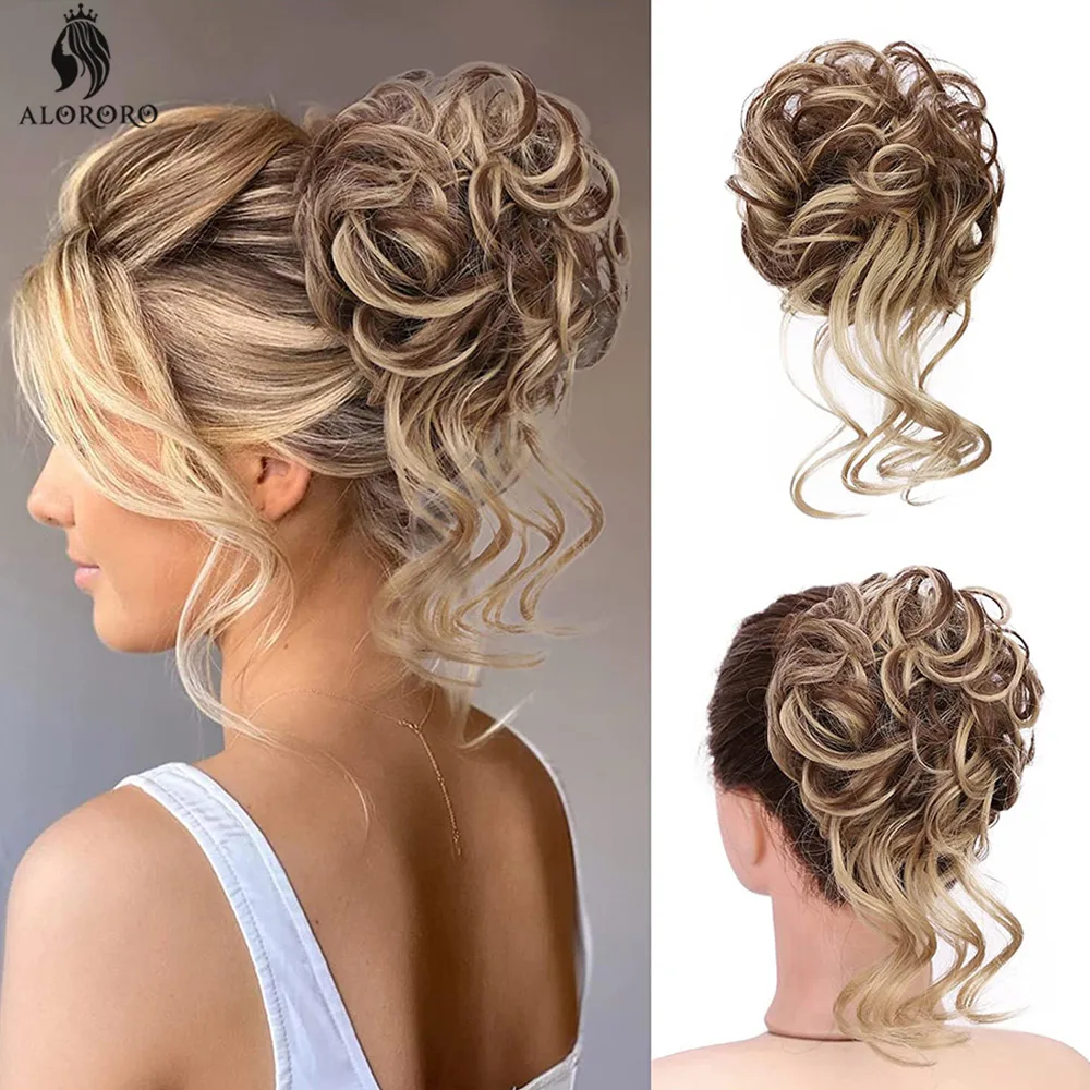 Synthetic Messy Bun Curly Scrunchie Hair Elastic Band Chignon Hair Donut Hairpiece Extensions For Women synthetic short curly chignon dish bun easy stretch hair elastic rubber band two plastic comb clips in hair extensions hair bun