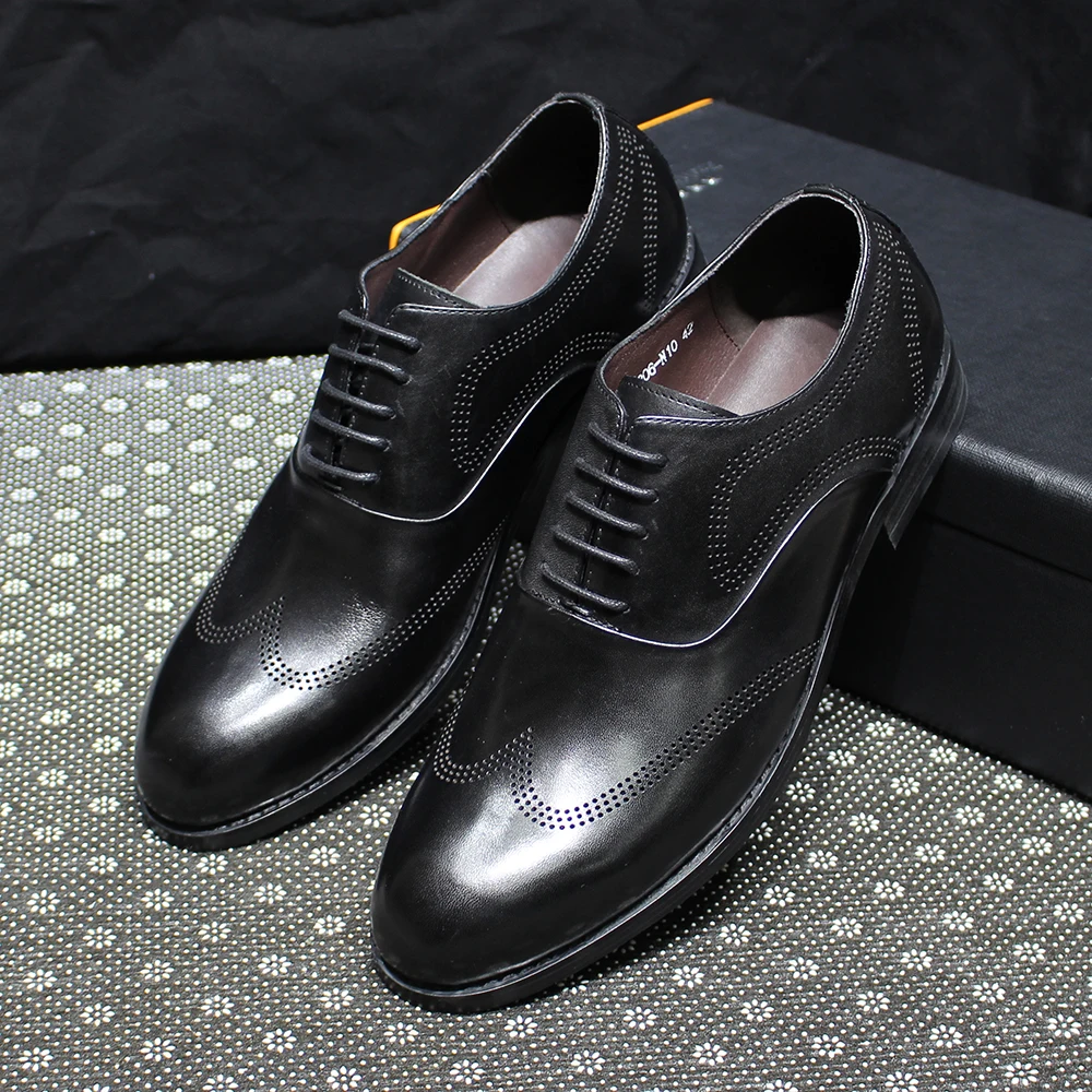 Classic Men's Oxfords Genuine Leather Handmade Wingtip Office Business Dress Shoes for Men Lace-Up Wedding Party Formal Footwear