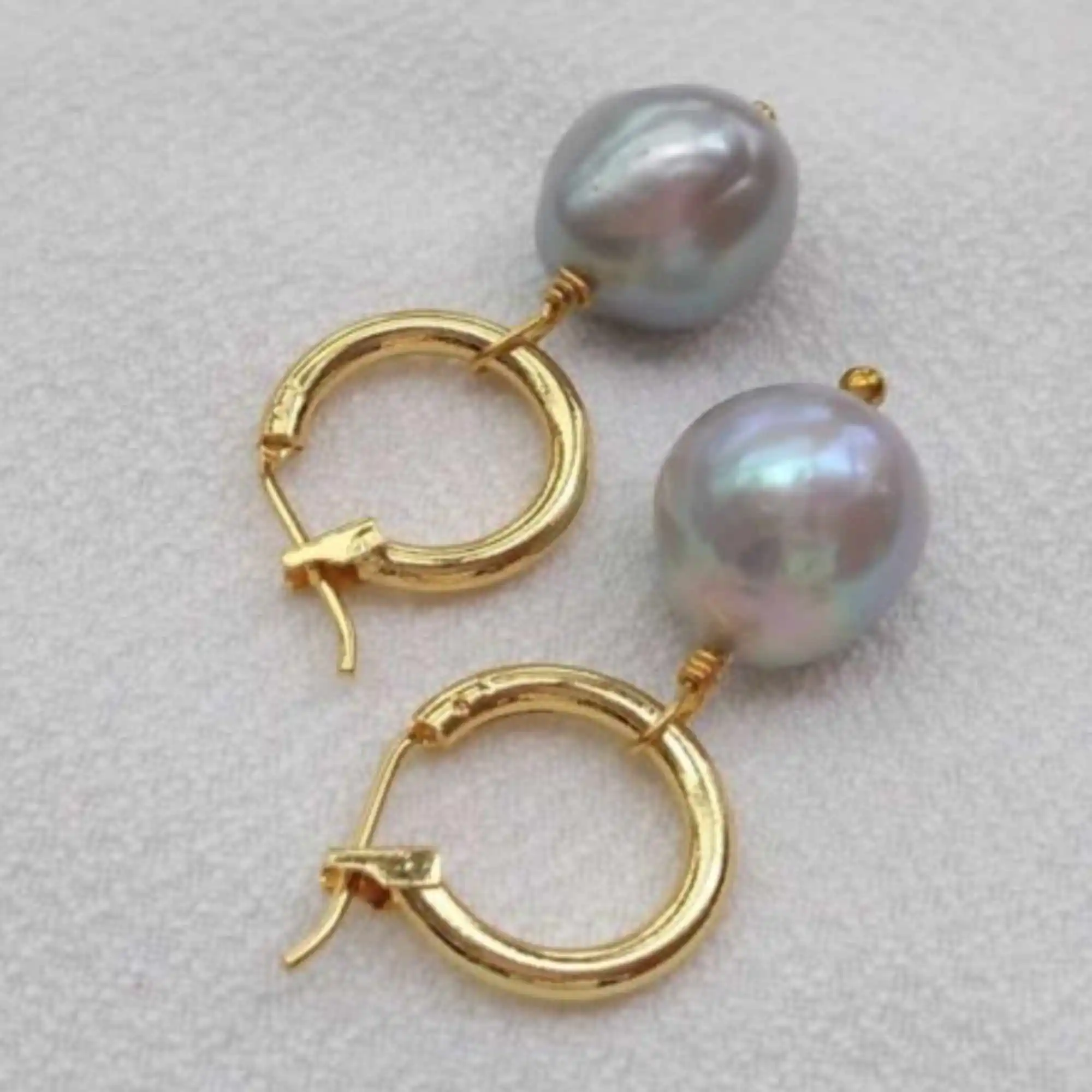

11-12mm Natural gray South sea baroque pearl 14K gold earrings Aquaculture Wedding Thanksgiving Jewelry Party Freshwater Lucky