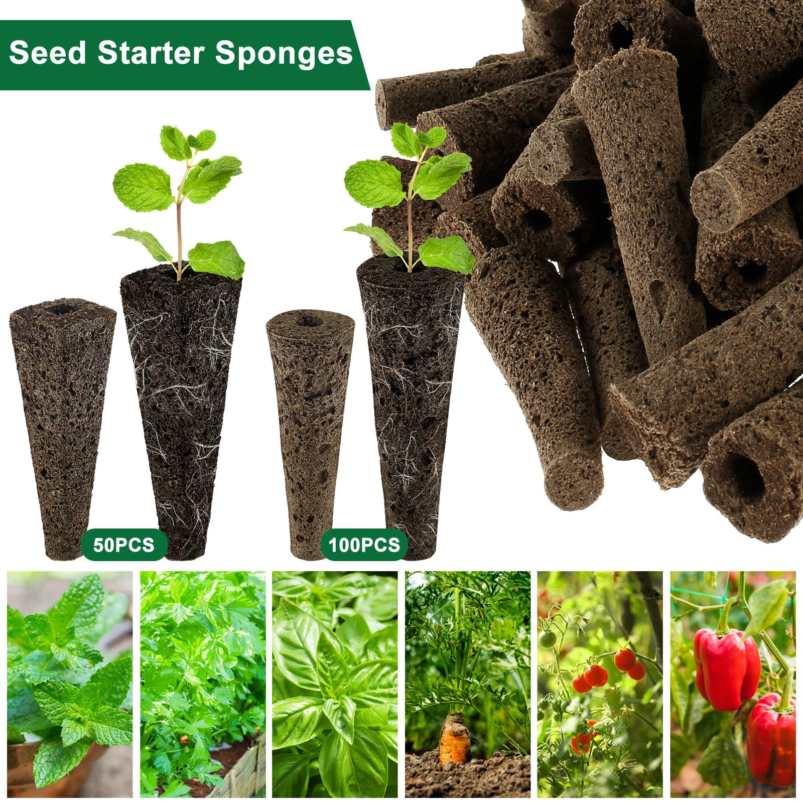 100pcs Grow Sponges Hydroponic Root Sponges Seedling Nursery Bags Hydroponic Germination Tray Plant Rooting Box Hydroponic Gardening Kit Seedling Box Compatible with Seedling Starter Kit Reusable Seed Refill Pods for Hydroponics