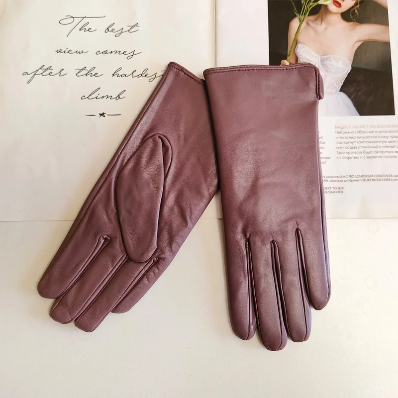 Sheepskin Gloves Women's New Knitted Lining Spring Classic Versatile Multicolor Driving Gloves Leather Autumn
