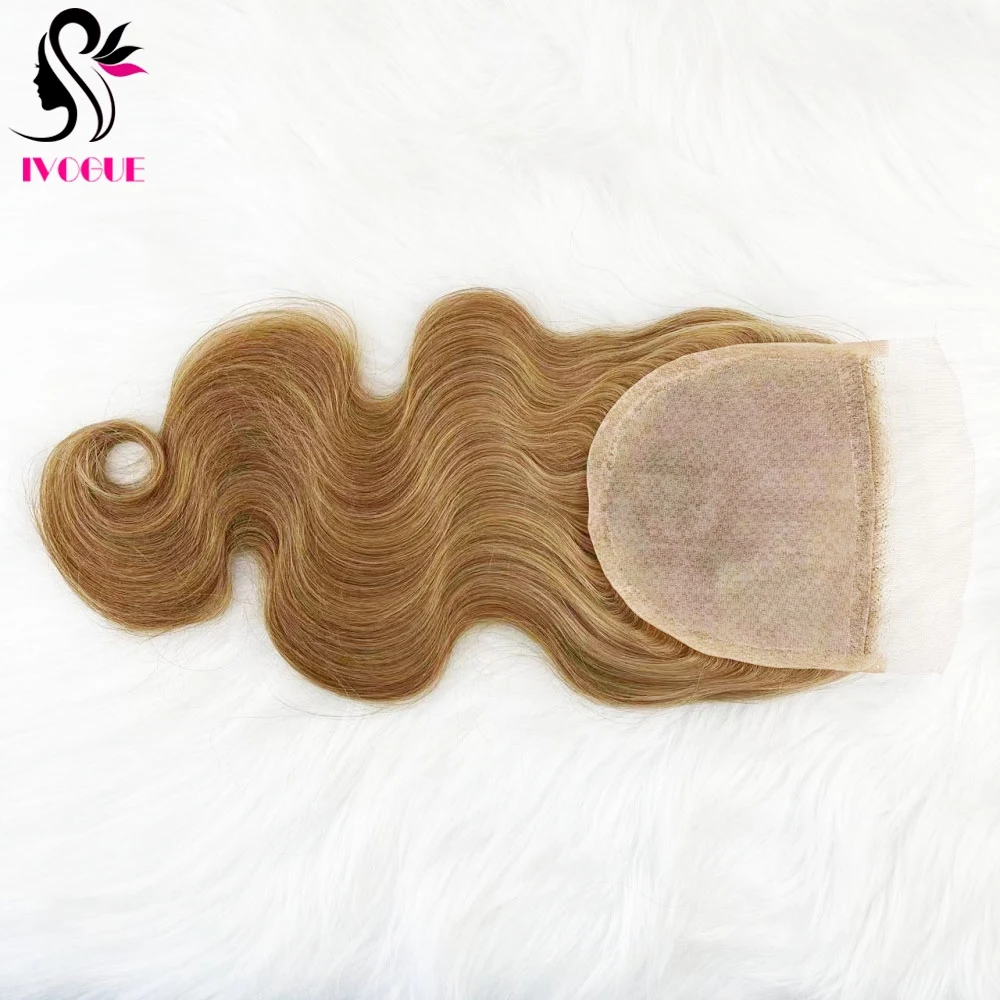 5x5 Honey Blonde Remy Human Hair Silk Base Closure Silicone Skin Top Lace Closure Body Wave Pre Plucked with Baby Hair Free Part