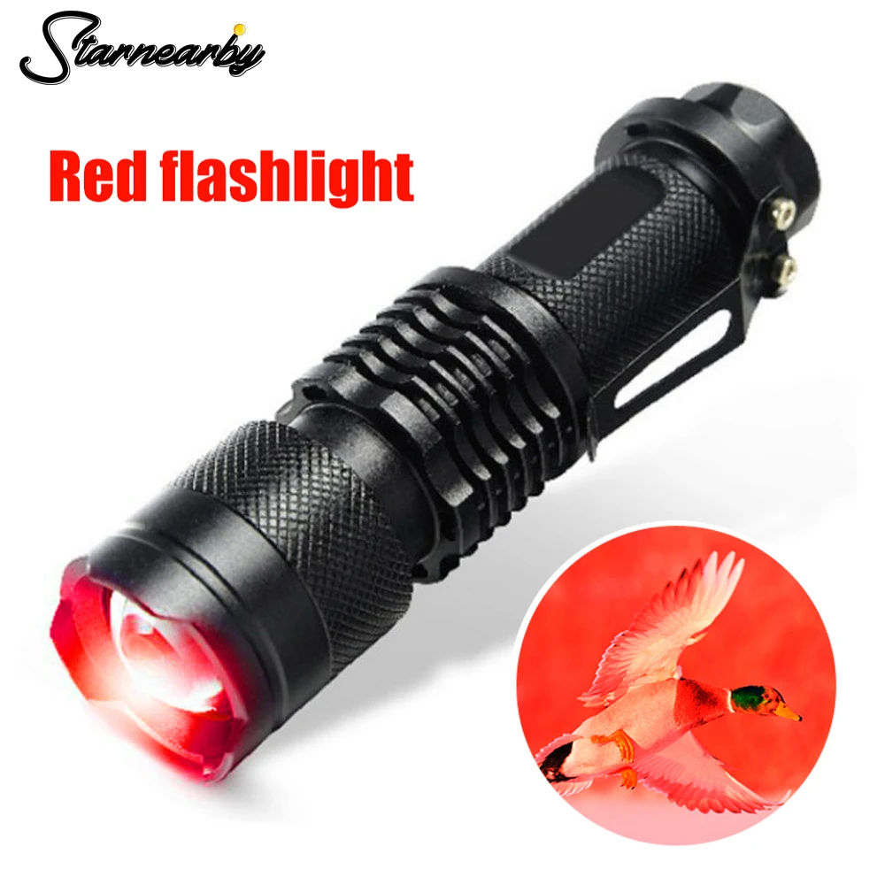 SK68RedFlashlightAdjustableZoomRedFlashlightPowerfulLEDRed