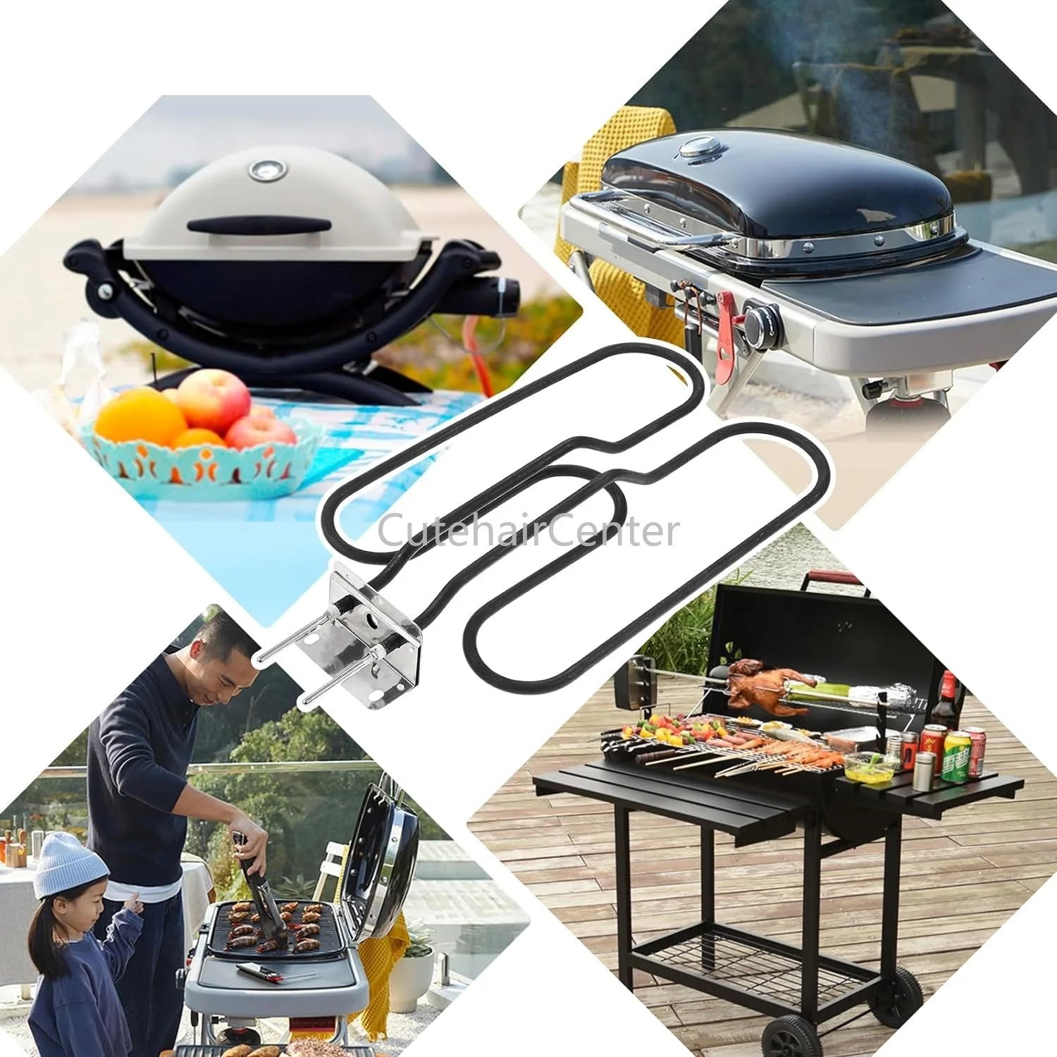 66631/65621 Replacement Heating Elements Compatible with Weber Electric Grill Q140 Q1400 Stainless Steel Heating Coil 230V 2200W for grill heating element