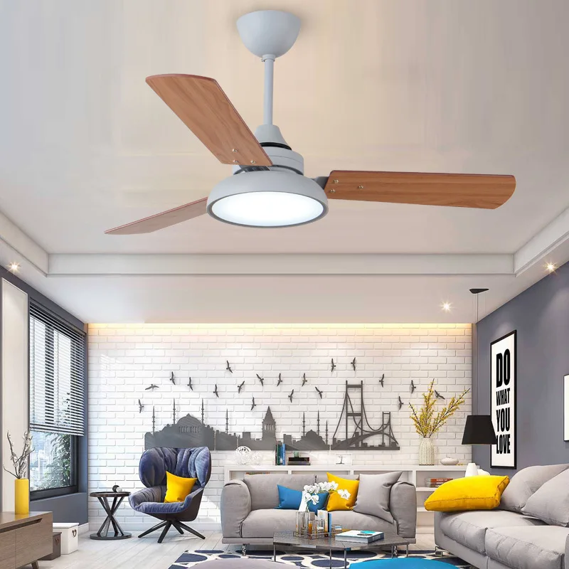 

European simple dining room fan chandelier living room lamp with fan integrated chandelier fan wooden leaf ceiling fan lamp