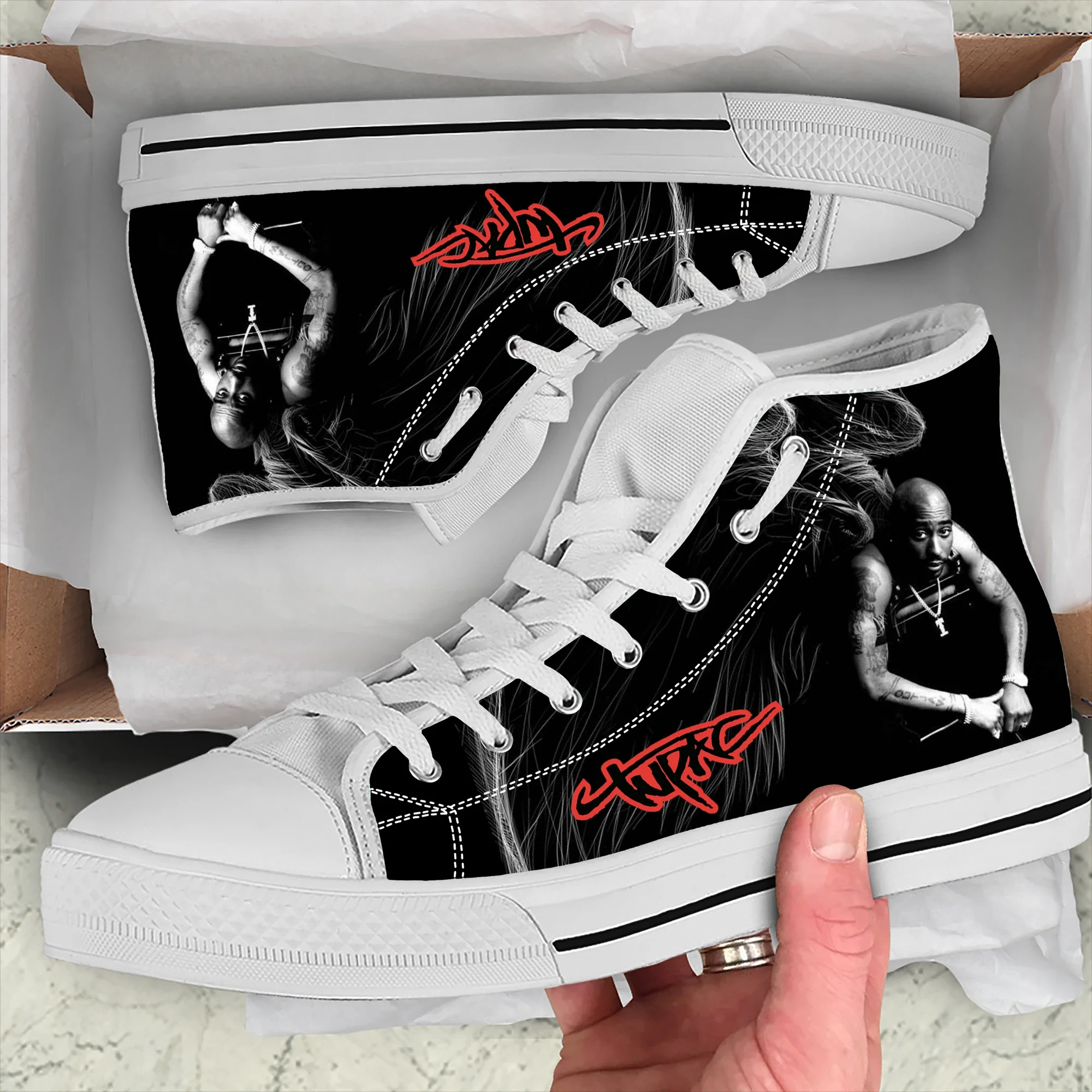 Hot Rap 2pac Tupac All Mens Womens Teenager High Quality High Top Classic Canvas Shoes Casual Couple Shoes Fashion Custom Shoe