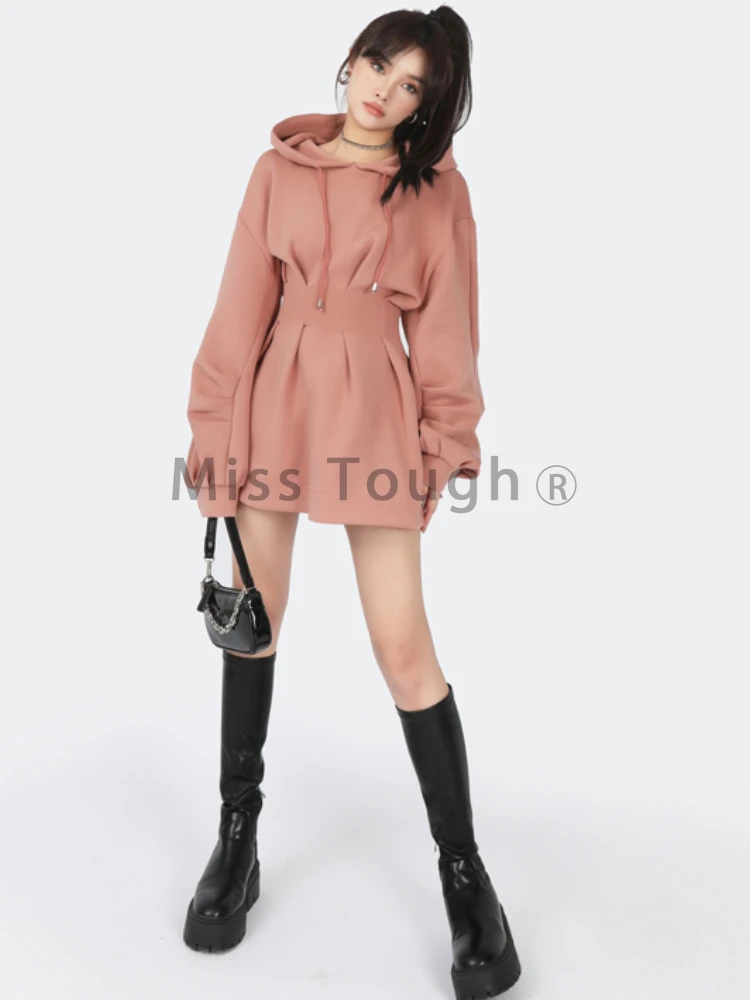

Autunm Japanese Sweet Elegant Dress Women Hooded Y2k Streerwear Casual Mini Dress Female Korean Style Chic Designer Dress 2023