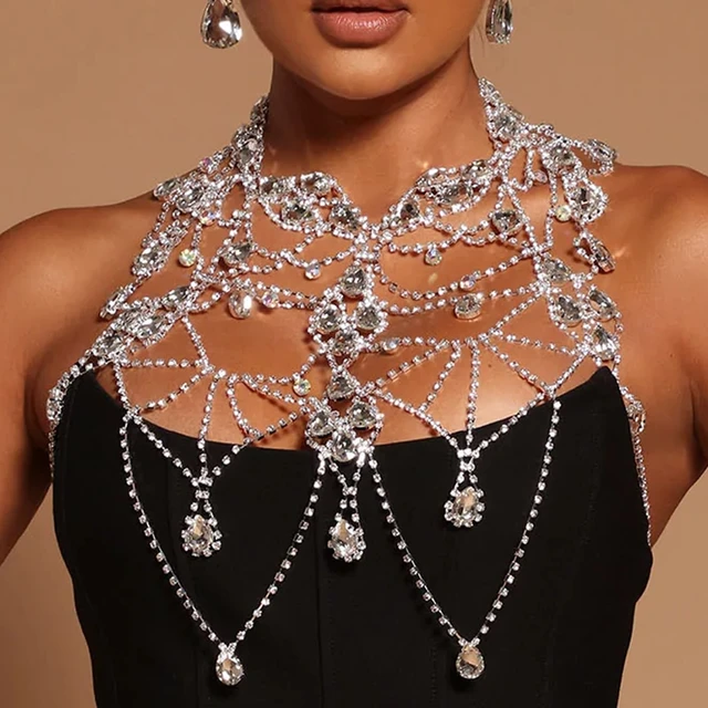 Charm Exaggerated Big Crystal Chain Water Drop Rhinestone Bra Chain Jewelry