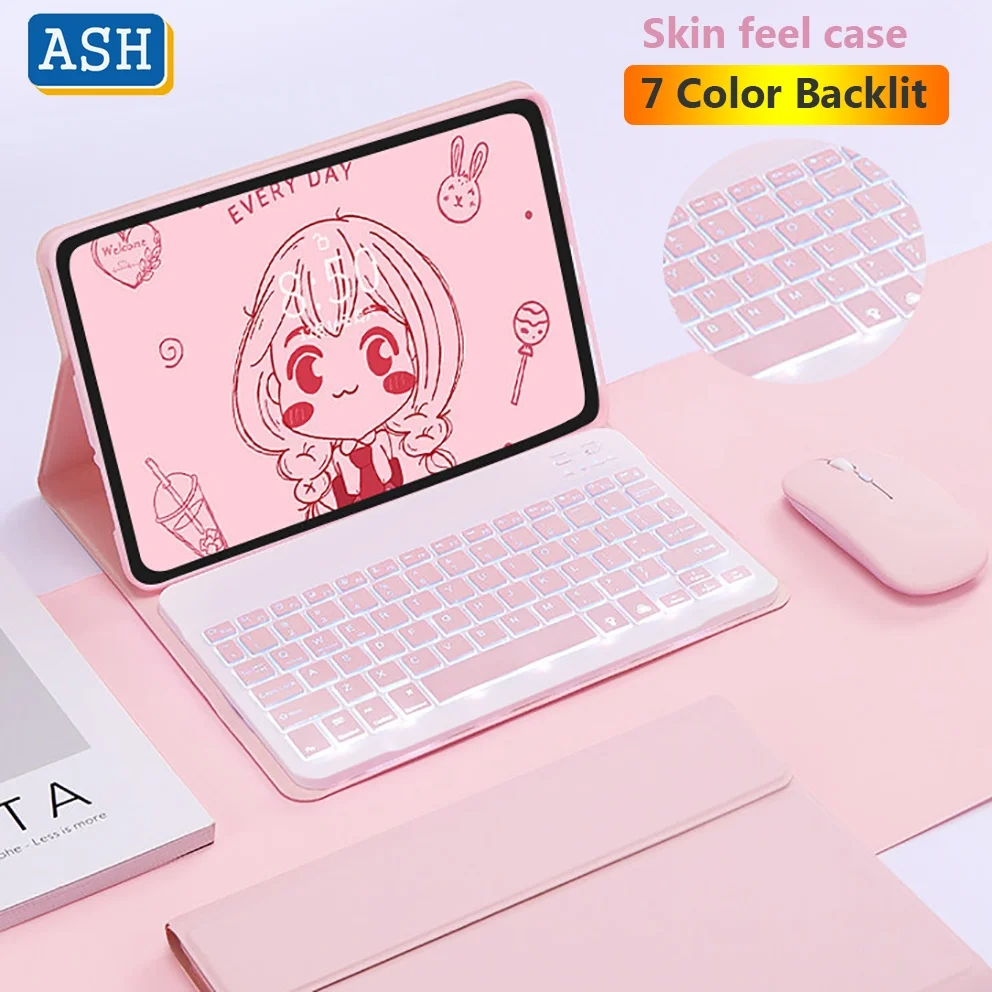 

ASH Backlit Keyboard Mouse Case for OPPO Pad 2022 11" Smart Flip Leather Silicone Stand Full Body Cover for OPPO Pad 11" 2022