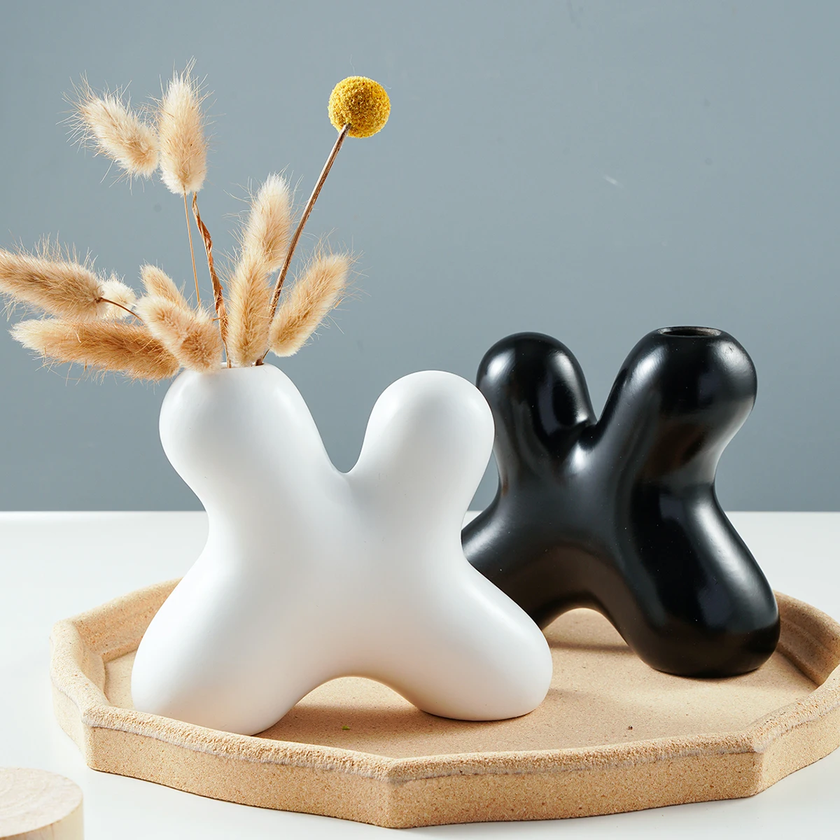 1PC, creative letter X-shaped black and white resin vase, resin material home decoration vase