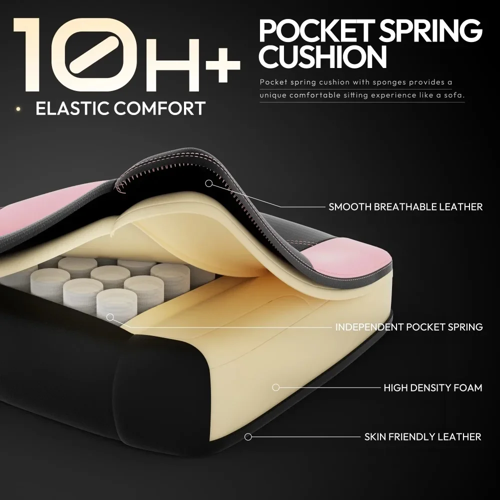 Gaming Chair with Pocket Spring Cushion for Adults, Ergonomic Computer Chair with Footrest and Massage Lumbar Support for Office 2