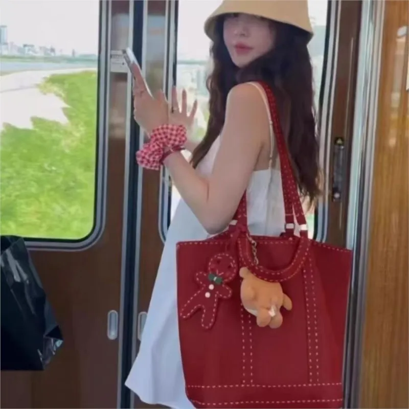 JIAERDI Red Stitching Tote Bag Women Leather Large Capacity Cute Handbag Purse Ladies Vintage Fashion Commute Shoulder Bags 2025