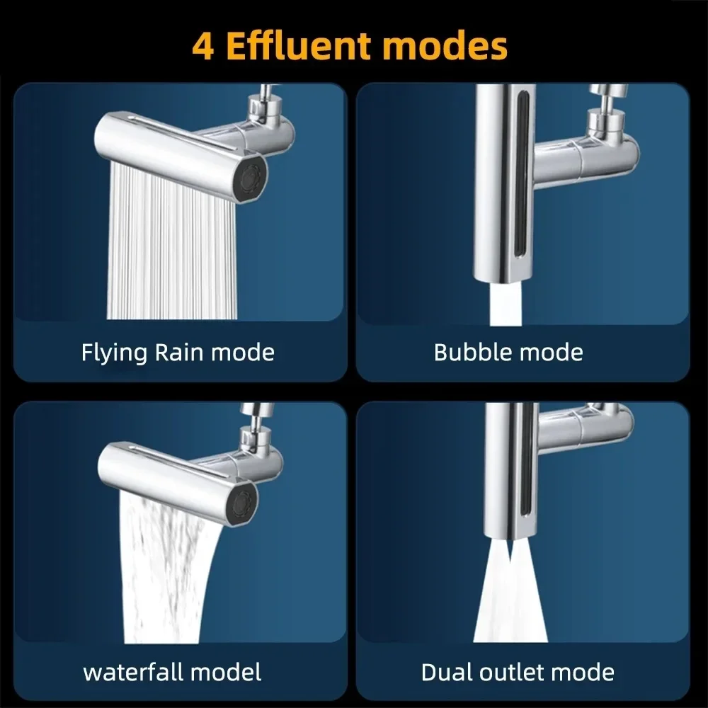 2024 New Kitchen Sink Waterfall Faucet Pressurized Bubbler Splash-proof 4 Modes Spout Bathroom Basin Tap Extender Adapter 2