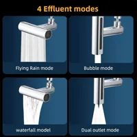 2024 New Kitchen Sink Waterfall Faucet Pressurized Bubbler Splash-proof 4 Modes Spout Bathroom Basin Tap Extender Adapter 2