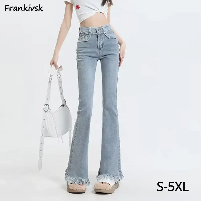 

Slim Jeans Women Summer Cozy High Waist Retro Denim Flare Trousers Basic Ulzzang Club Office Lady Clothing Streetwear Bottom New