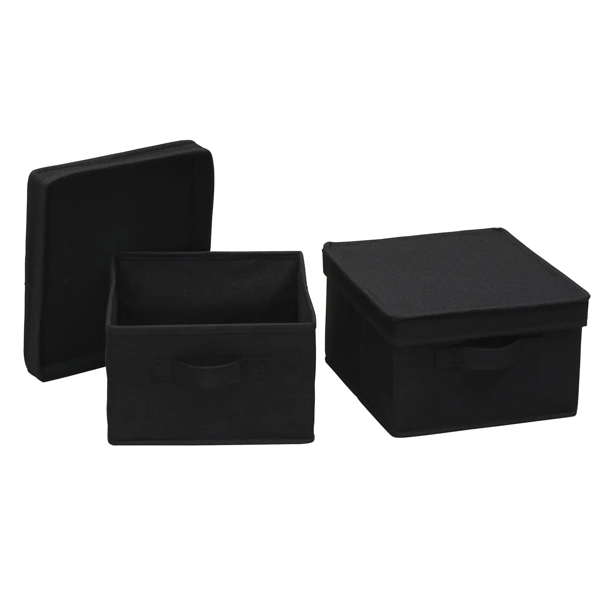 

g Medium Fabric Storage Box with Fully Removable Lid, 11" X 10" X 6", Luxe Black Fabric (Set of 2) Organizer Storag