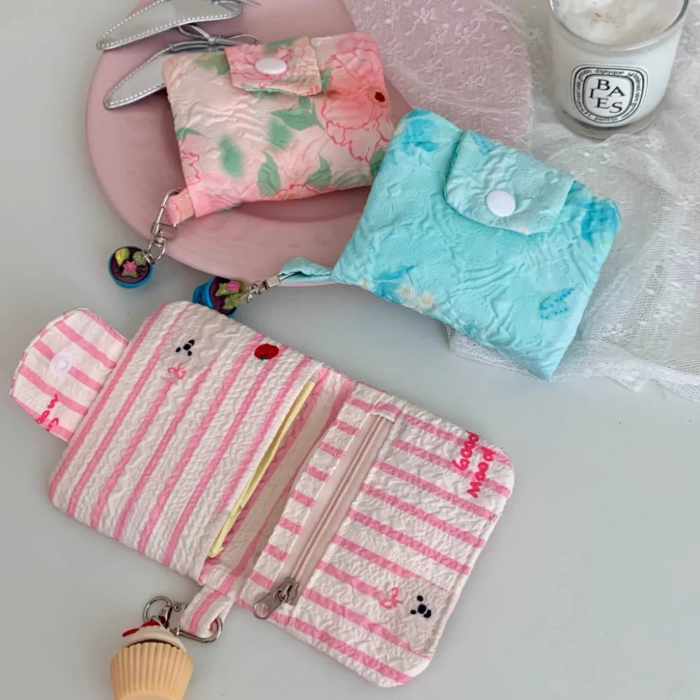 New Student Coin Purse Floral Cute Cartoon Animal Print Korean Fashion Wallet Card Holder for Girls Portable Small Wallet Bag