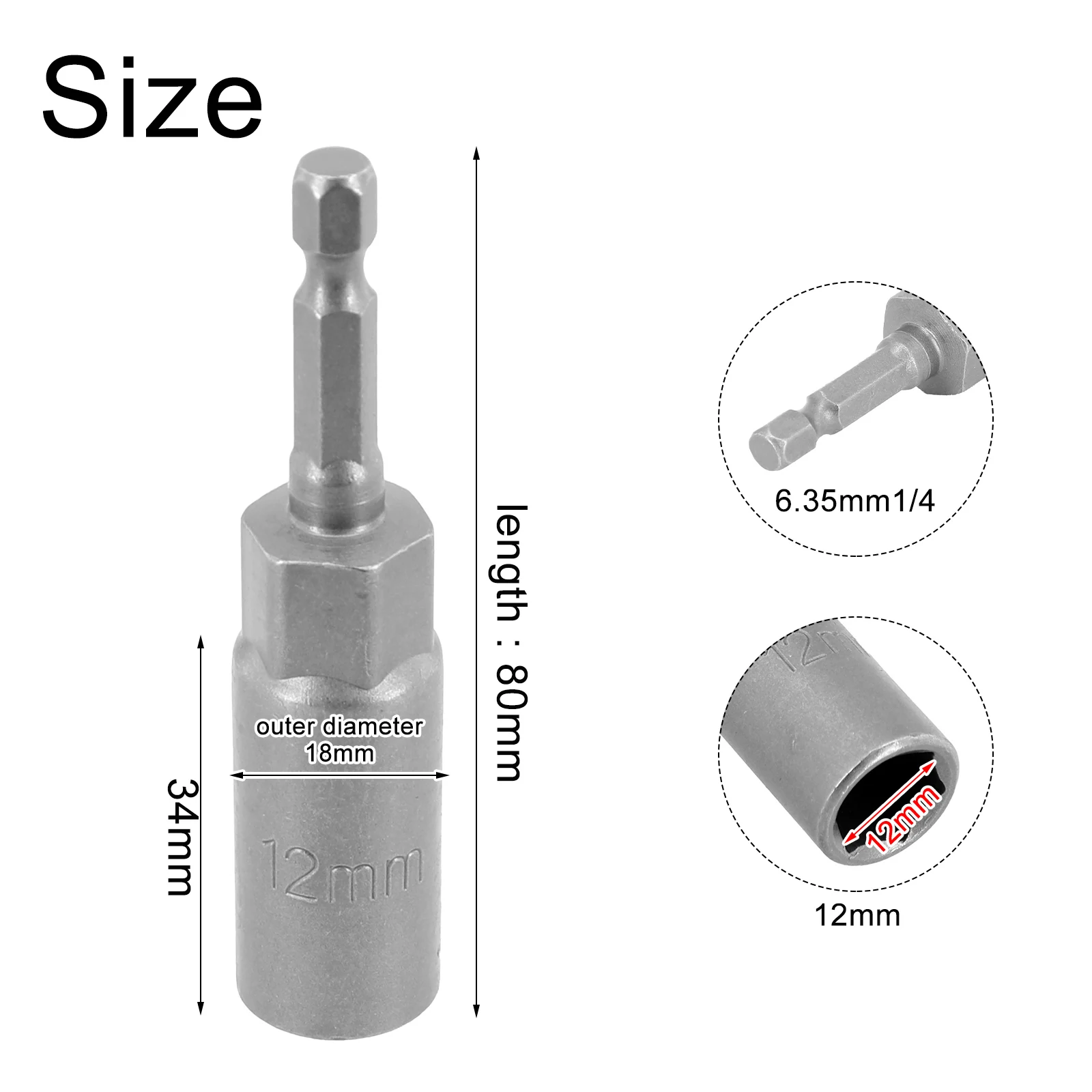 Description Picture 4 of item1PCS Screwdriver Bits 80mm Length 1/4" Hex Hex Sockets 5.5-17mm Drive Magne Socket Impact Nut Bolt Drill Bits Screwdrivers Bit