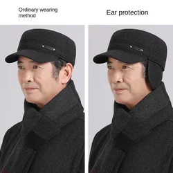 Winter Men's Hat Warm Flat Top Hat Cotton Casual Plush Autumn Ear Protection Wool Cap Cold Proof Baseball Cap Big Circumference