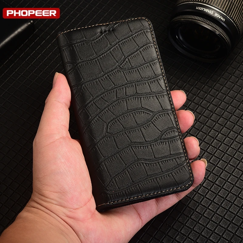 Premium Genuine Leather Magnetic Wallet Phone Case with Flip Slot