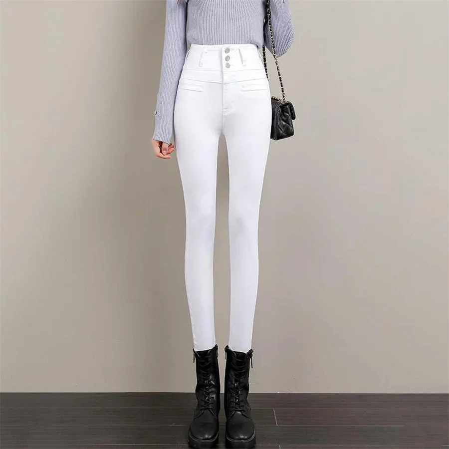 Ankle-length Stretch Vaqueros New High Waist Button Fly White Pencil Jeans Women Black Big Size 5XL Skinny Denim Leggings Pants