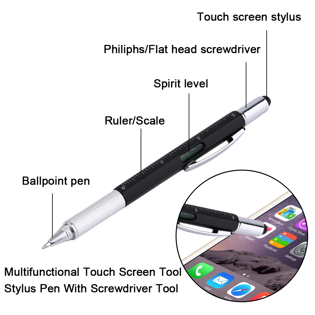 

6 In 1 Multifunctional Touch Screen Tool Stylus Pen Ballpoint Pen Portable Size Ballpoint Pen With Ruler Screwdriver Tool